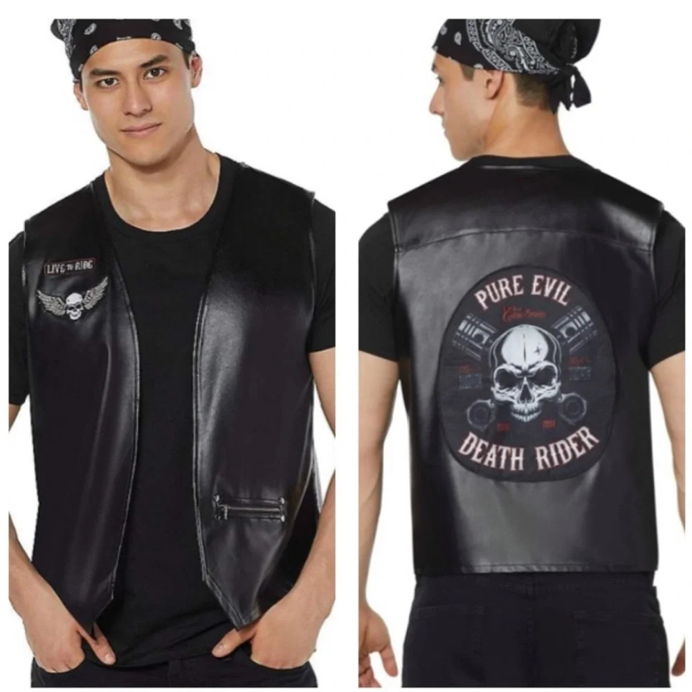 Spirit Halloween Costume Adult Biker Vest Black Skulls Unisex size S/M